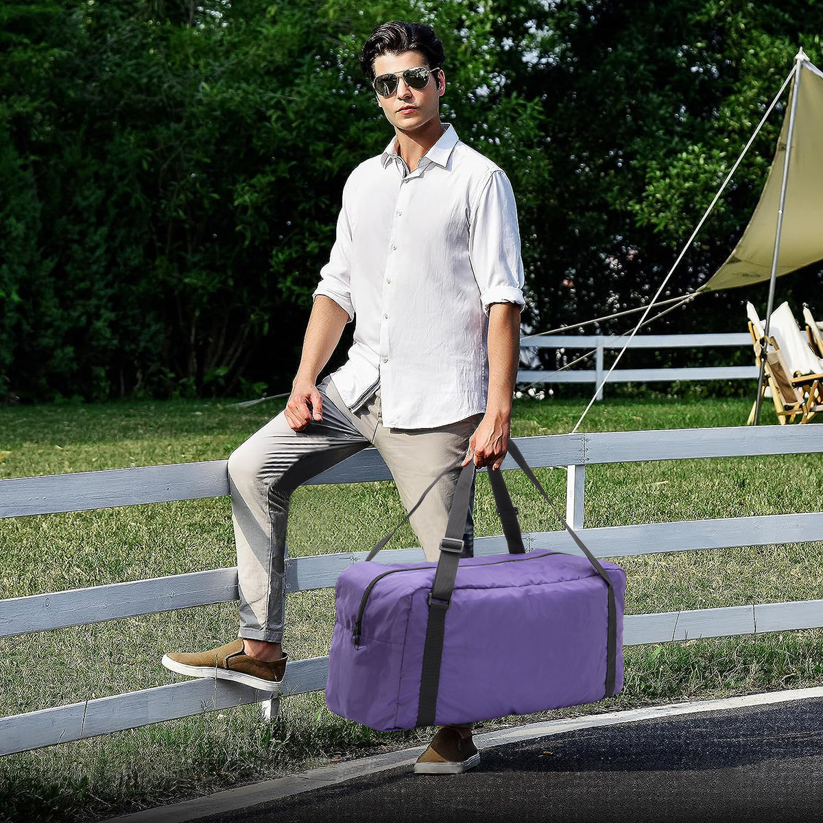 Foldable Travel Duffel Bag For Women & Men Luggage Great for Gym (Purple) HLC008