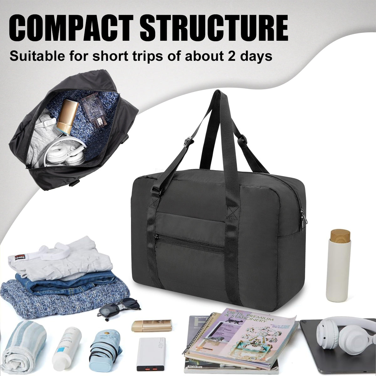 Foldable Travel Duffel Bag For Women & Men gym bag Luggage HLC403 (black)