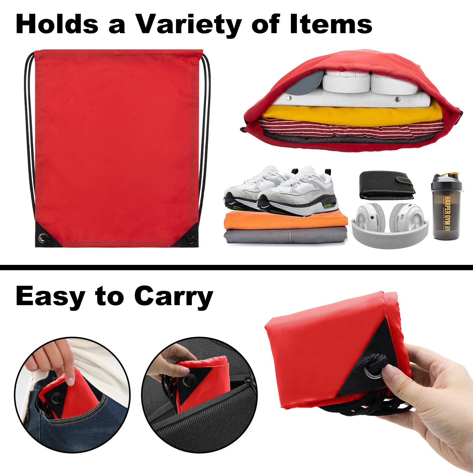 2PCS Drawstring Bags Bulk, String Backpack Red HRS10