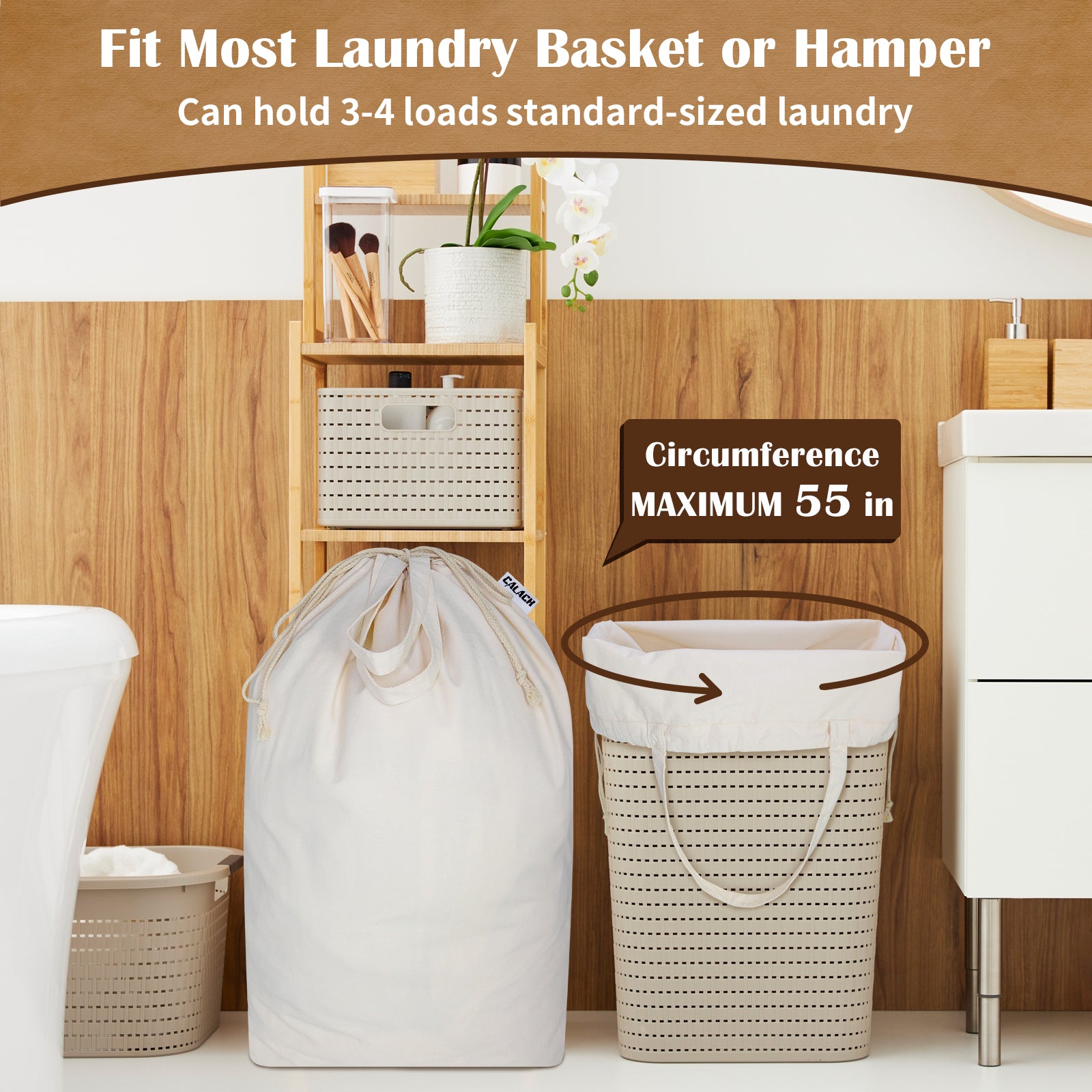 2pcs Canvas Laundry Bags with Handles & Drawstring HRS11