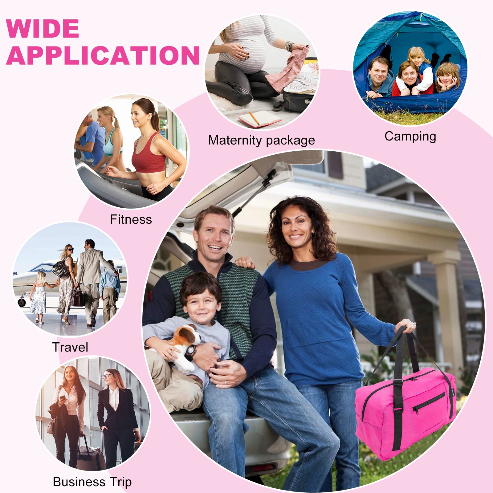Foldable Travel Duffel Bag For Women & Men Luggage Great for Gym - pink HLC008