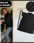 Canvas Laundry Bag with shoulder Strap 24"W x 29"H, Large Drawstring Dirty Clothes Bag Washable Laundry Sack for College Dorm, Travel, Home, Camp HRS19 (Black)