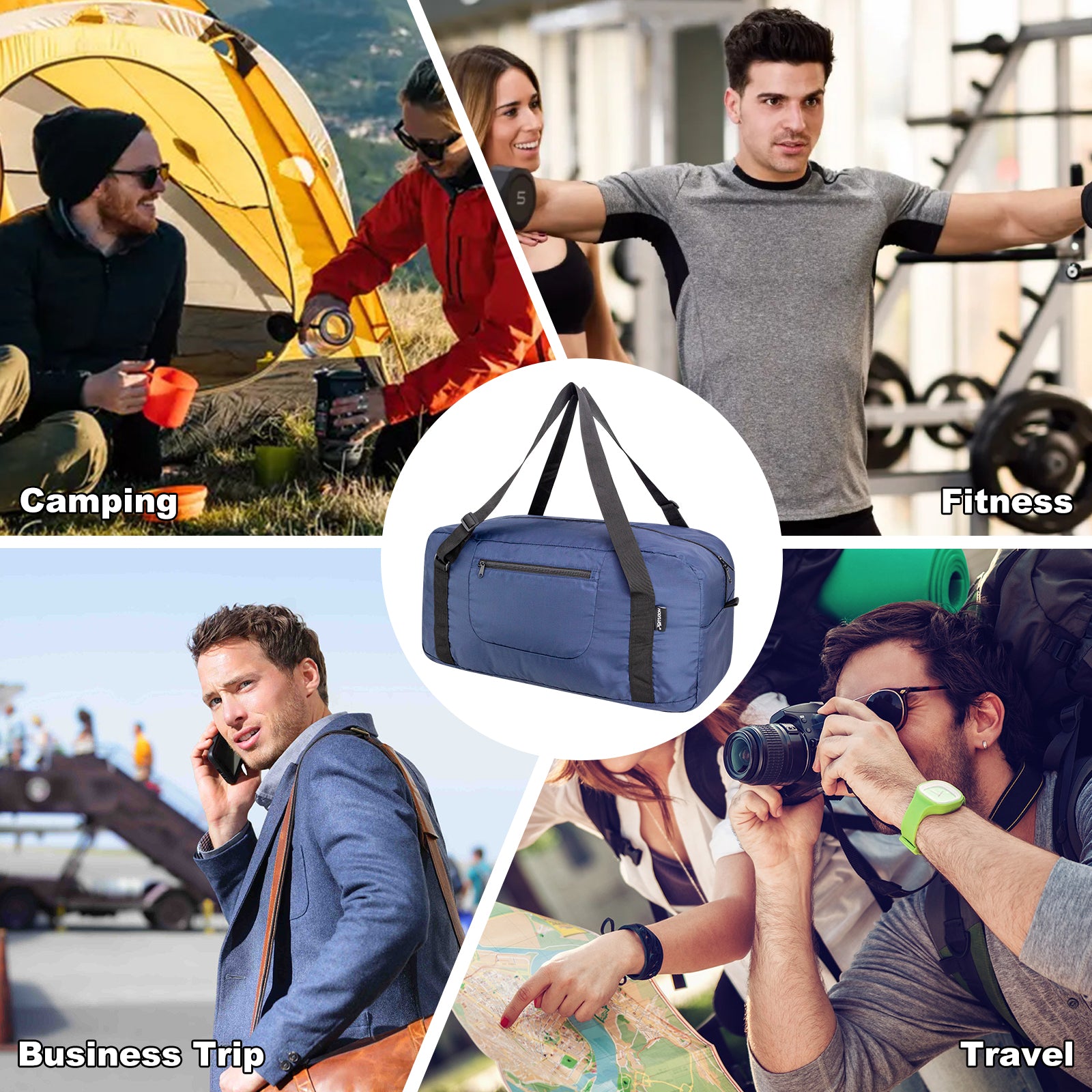 HOLYLUCK Foldable Travel Duffel Bag For Women & Men Luggage Great for Gym - large navy blue HLC408