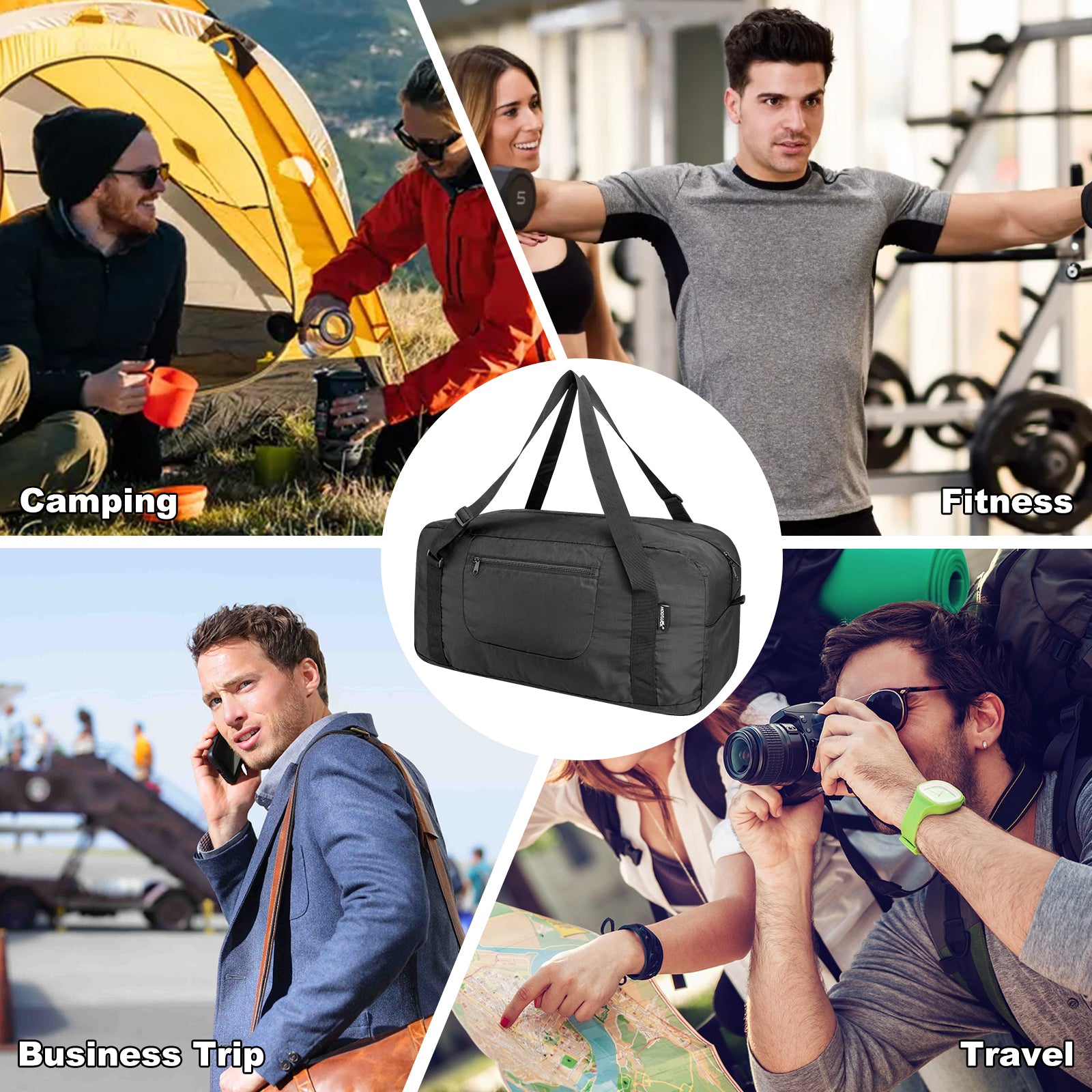 HOLYLUCK Foldable Travel Duffel Bag For Women & Men Luggage Great for Gym - large black HLC408