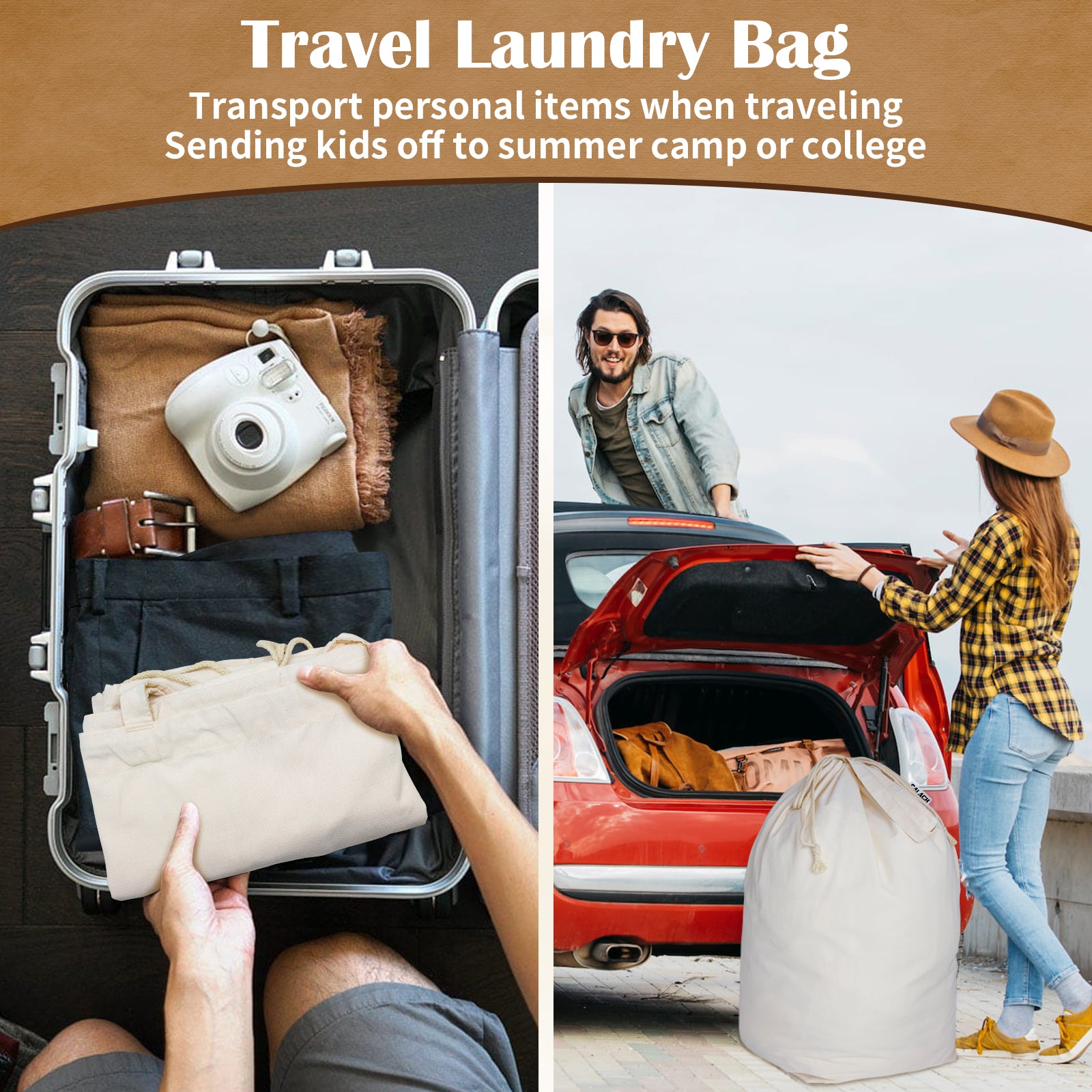 2pcs Canvas Laundry Bags with Handles & Drawstring HRS11