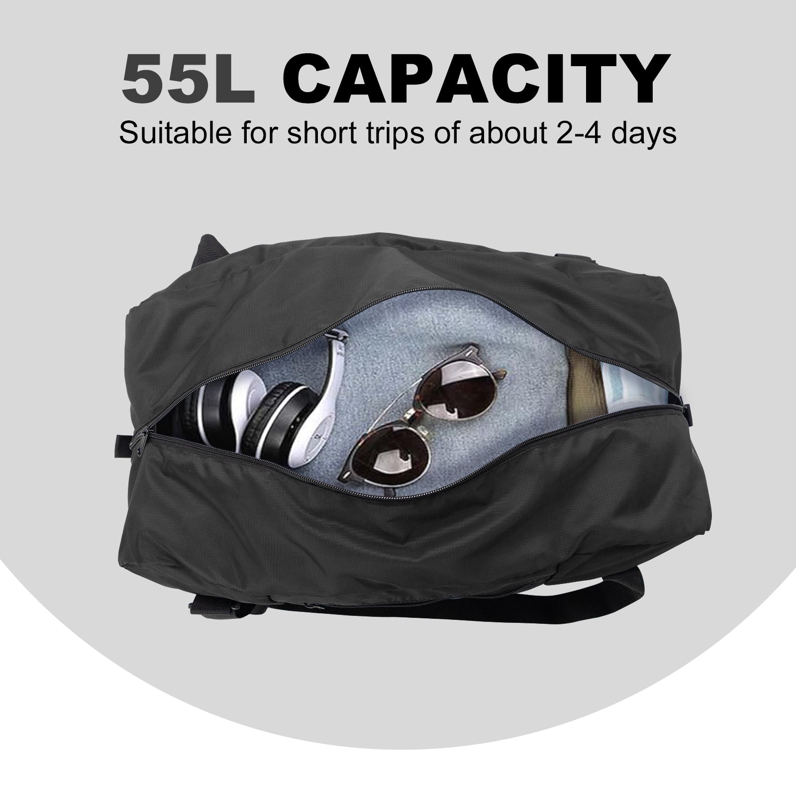 HOLYLUCK Foldable Travel Duffel Bag For Women & Men Luggage Great for Gym - large black HLC408