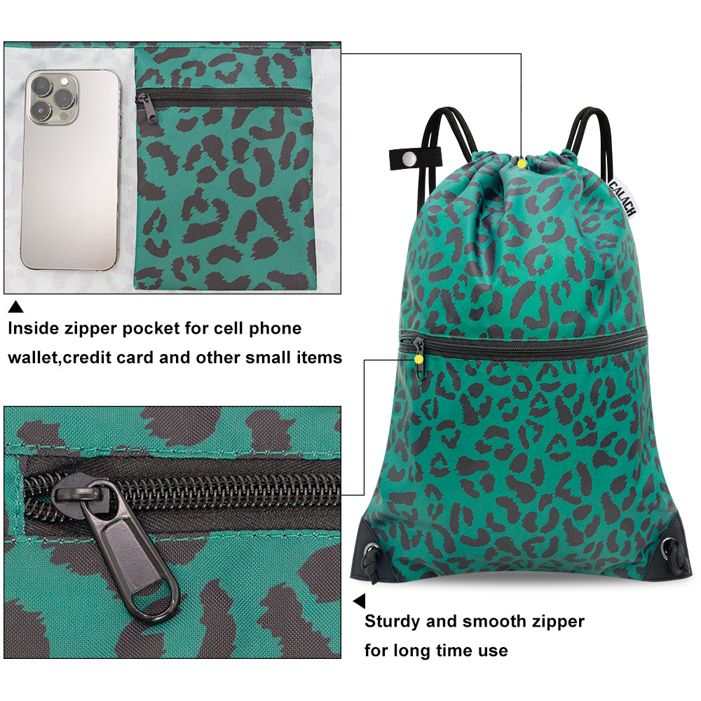 Drawstring Backpack Sports Gym Bag With Multi Pockets Leopard print