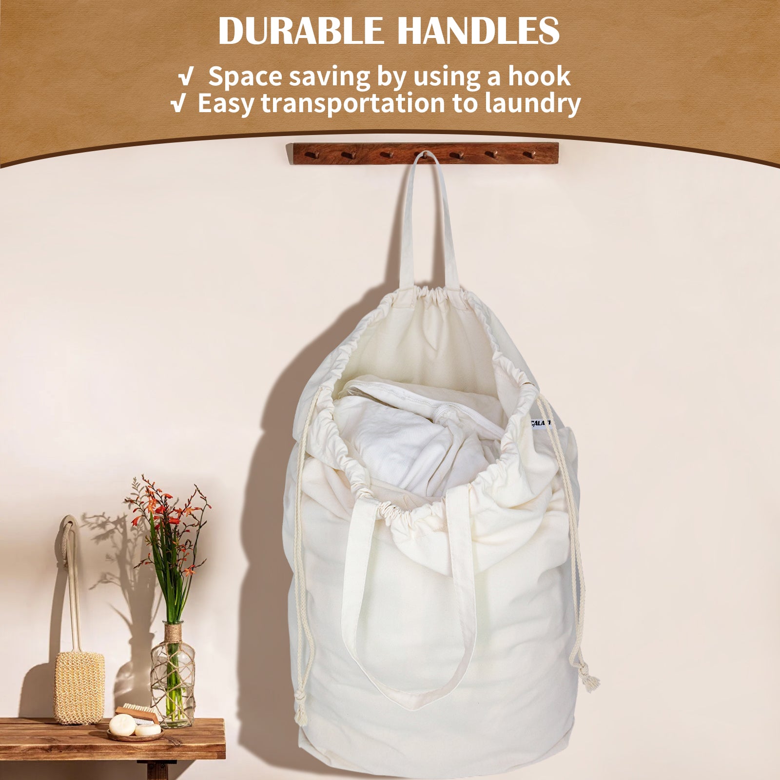 2pcs Canvas Laundry Bags with Handles & Drawstring HRS11