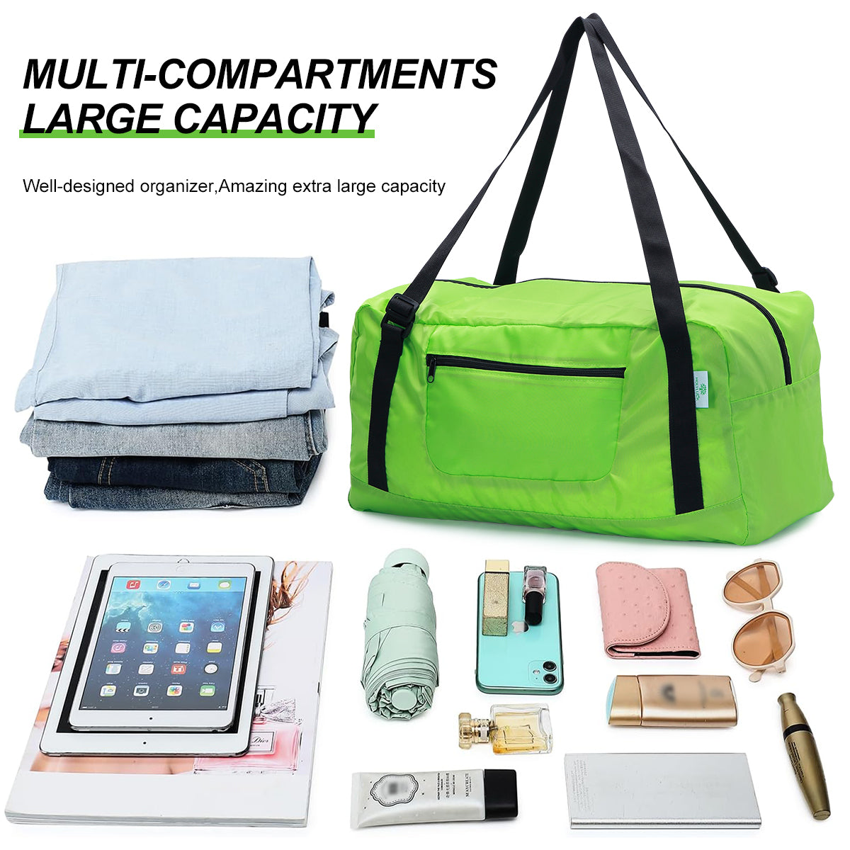 Foldable Travel Duffel Bag For Women & Men Luggage Great for Gym (Green) HLC008