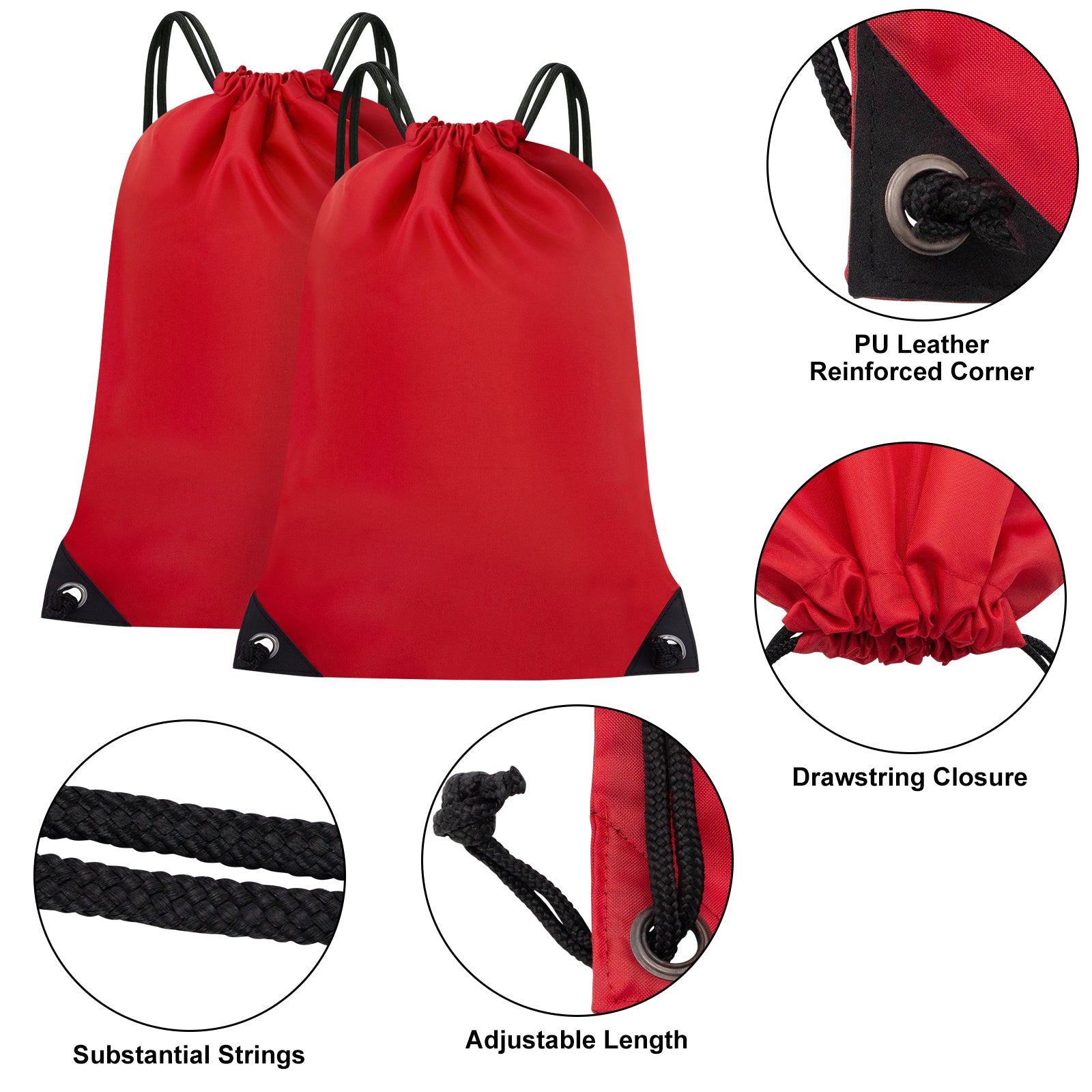 2PCS Drawstring Bags Bulk, String Backpack Red HRS10