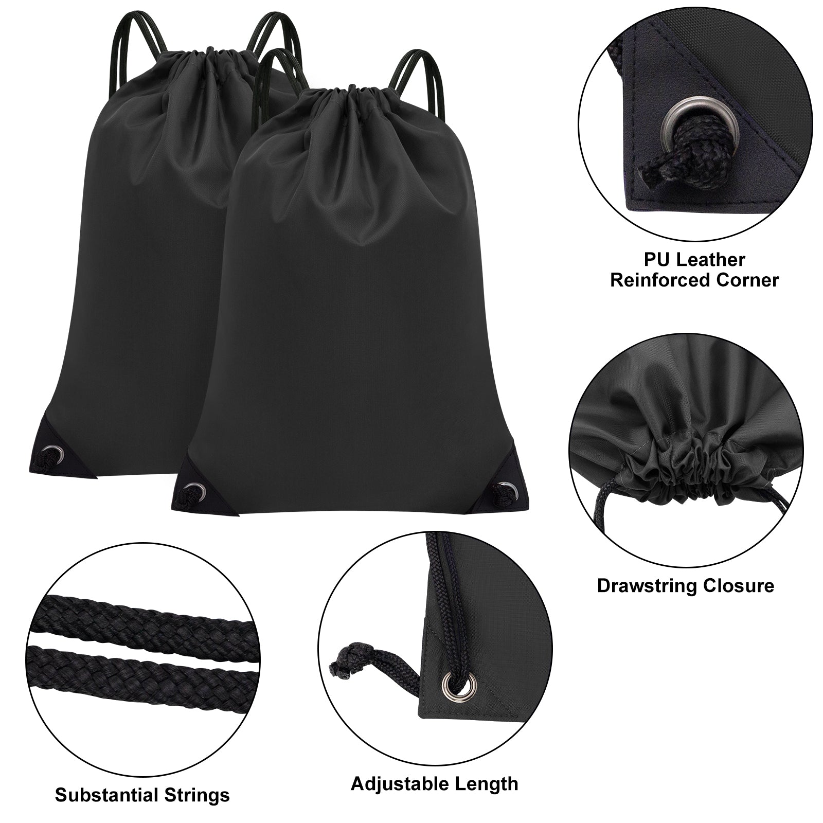 2PCS Drawstring Bags Bulk, String Backpack Black HRS10