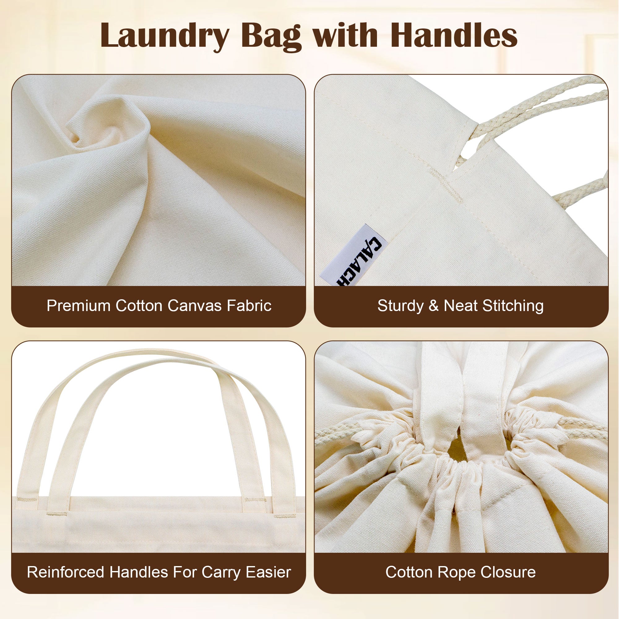 2pcs Canvas Laundry Bags with Handles & Drawstring HRS11