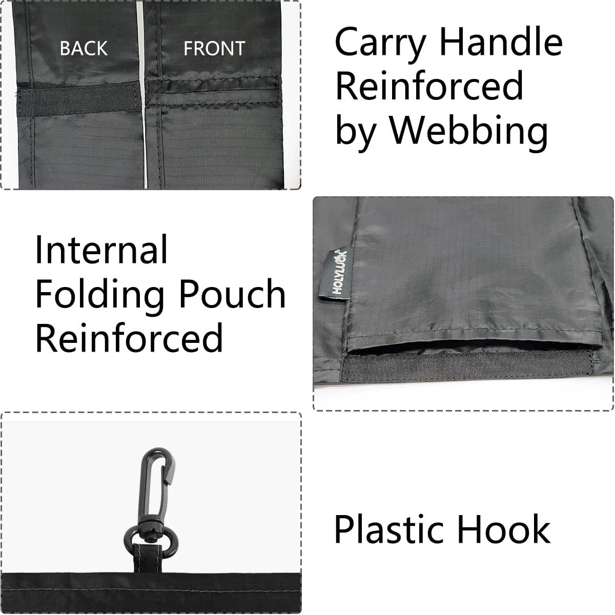 5 Pack Foldable Shoping Bags Tote Bulk Nylon Bags with Handles Black