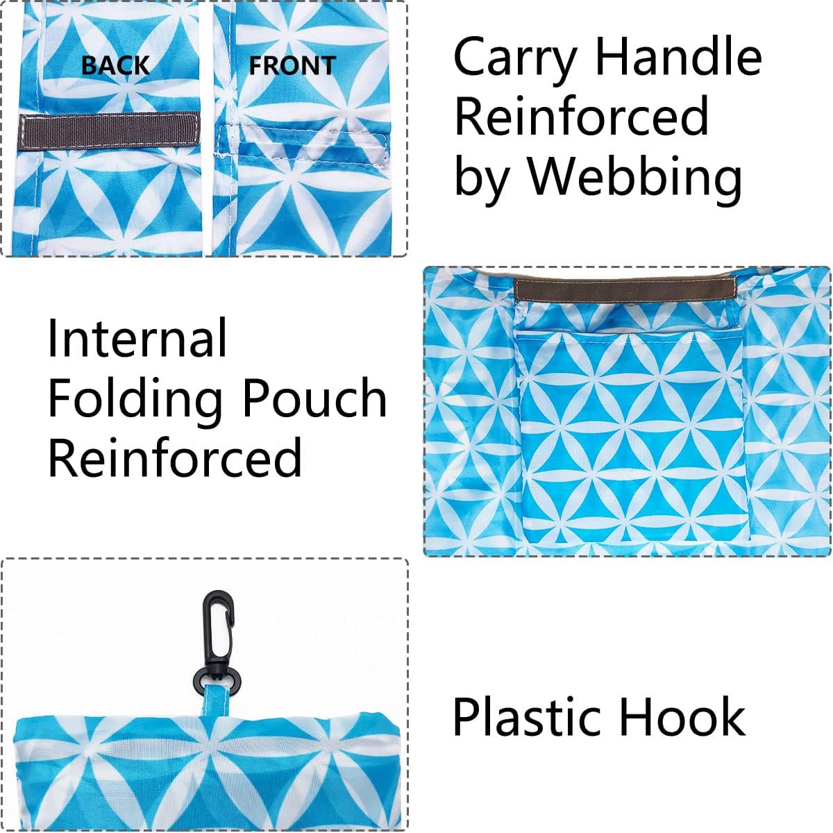 Reusable Grocery Bags Foldable Shoping Bags with Handles, 5 Pack Tote Bags Bulk Nylon Bags, Waterproof & Lightweight