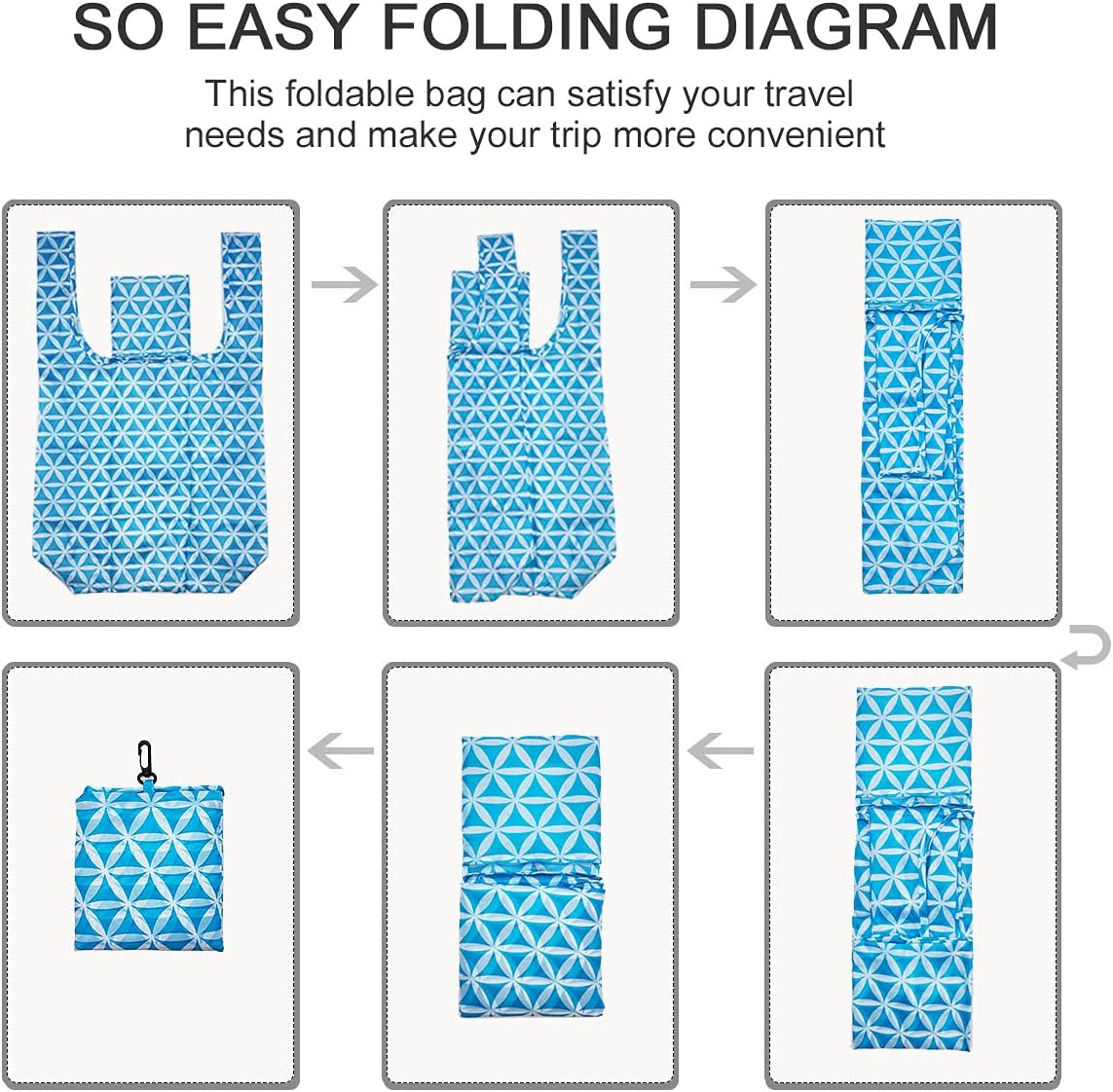Reusable Grocery Bags Foldable Shoping Bags with Handles, 5 Pack Tote Bags Bulk Nylon Bags, Waterproof & Lightweight
