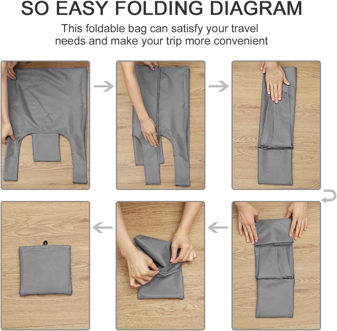 5 Pack Foldable Shoping Bags Tote Bulk Nylon Bags with Handles Grey
