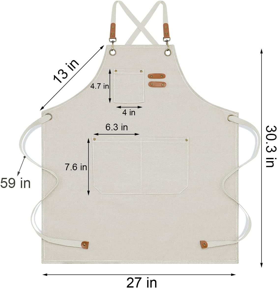 Kitchen Chef Apron 6 Pockets Beige HLC062