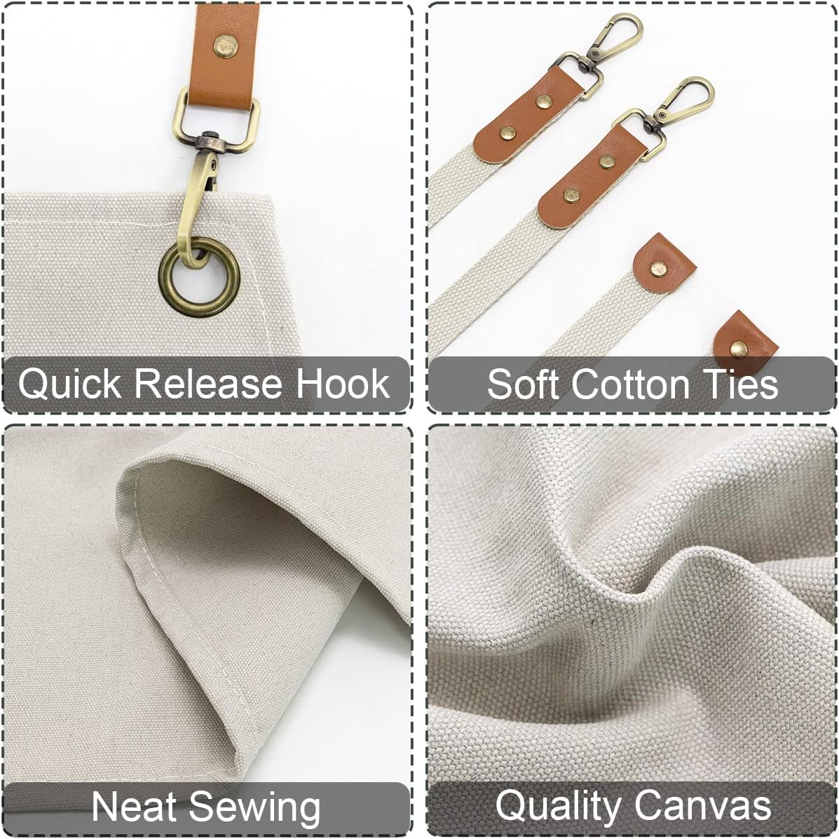 Kitchen Chef Apron 6 Pockets Beige HLC062