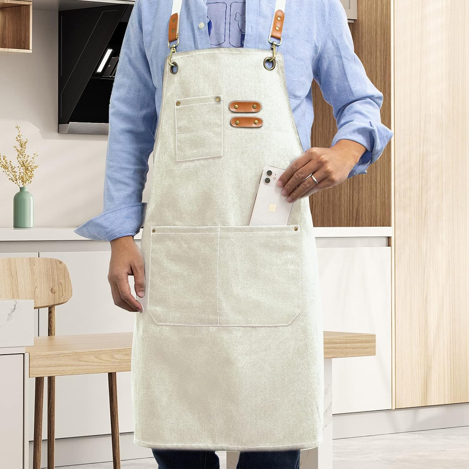 Kitchen Chef Apron 6 Pockets Beige HLC062