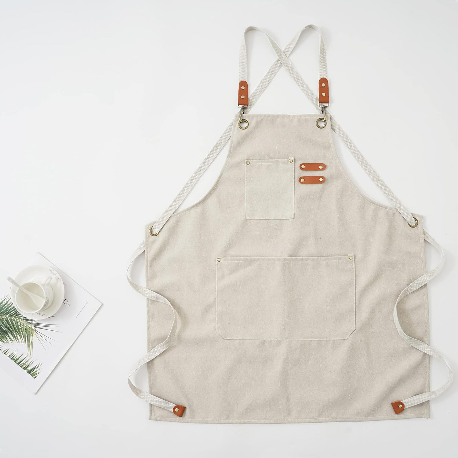 Kitchen Chef Apron 6 Pockets Beige HLC062