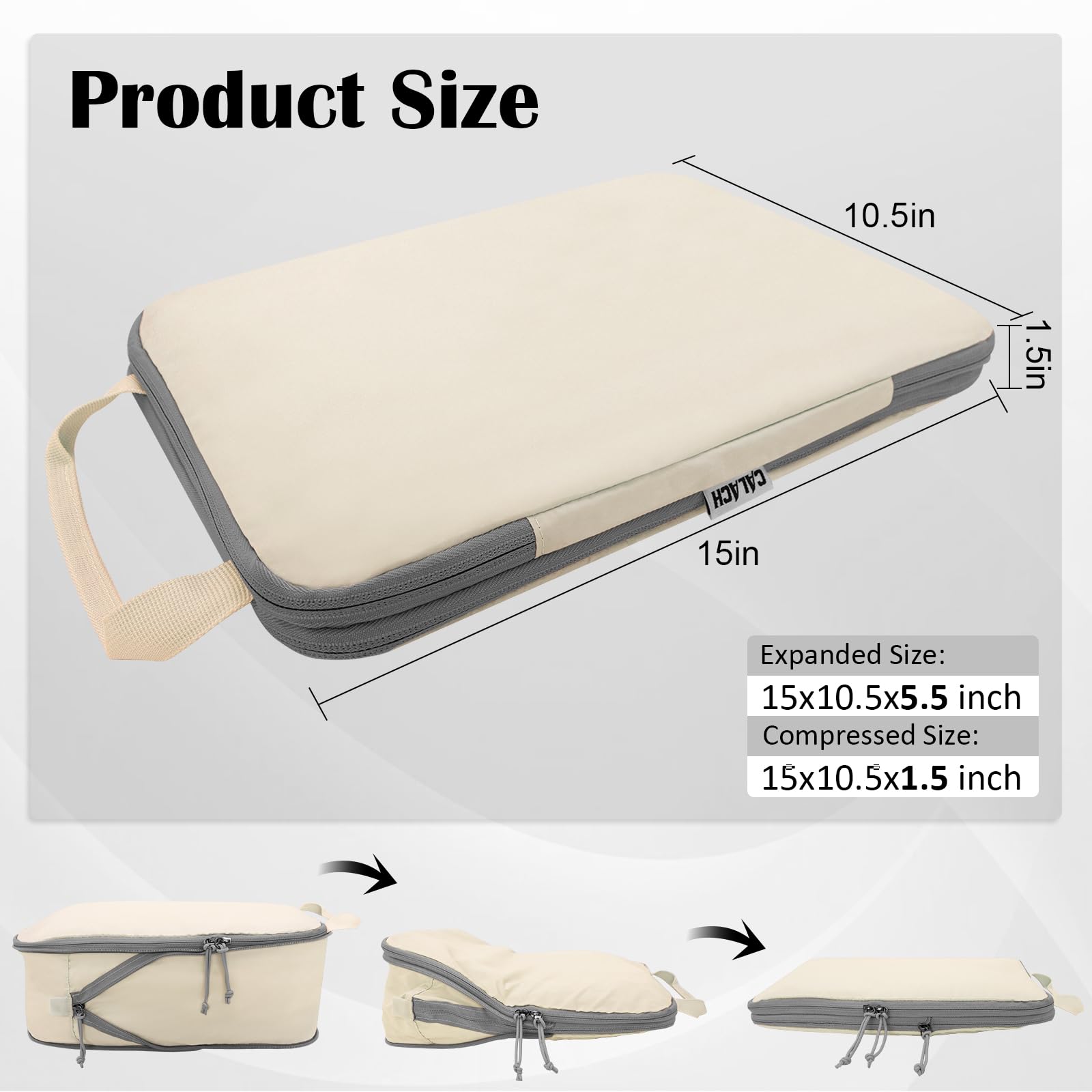 2 Set Compression Bags Travel Cubes for Packing Suitcase Organizer Bags Set Beige HRS06