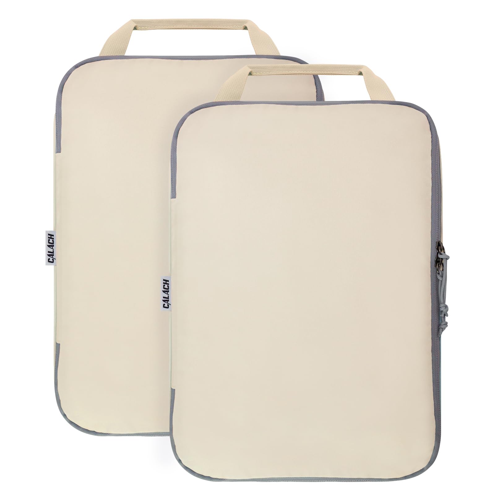 2 Set Compression Bags Travel Cubes for Packing Suitcase Organizer Bags Set Beige HRS06