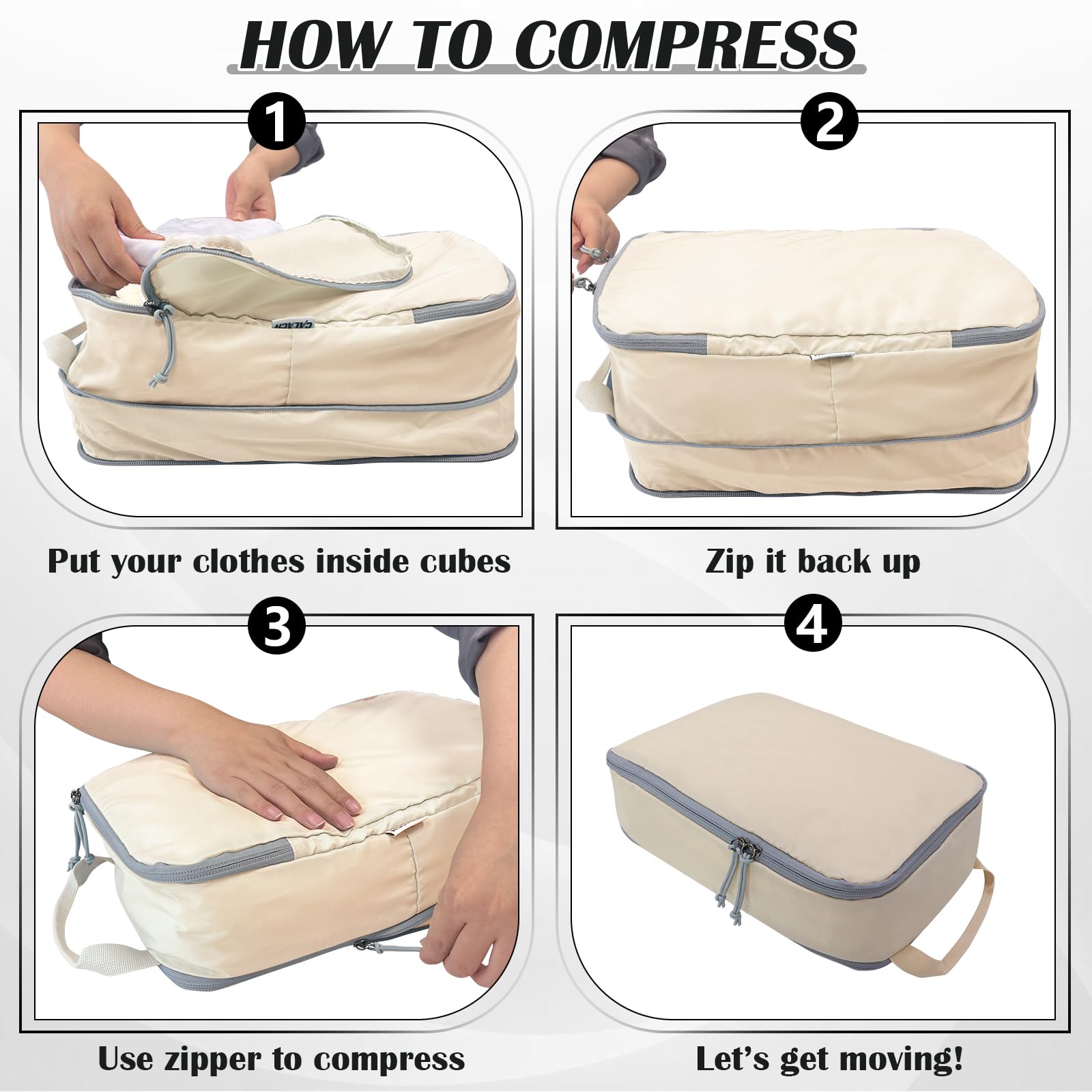 2 Set Extra Large Compression Packing Cubes for Travel Beige HRS07