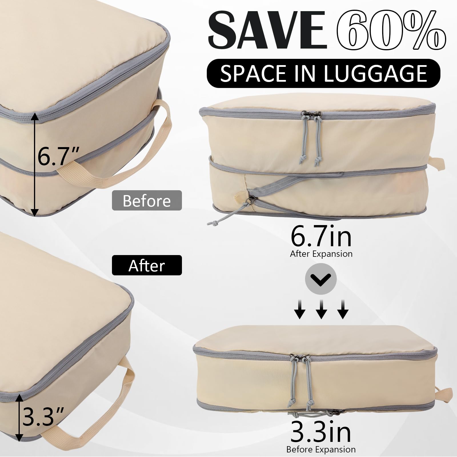2 Set Extra Large Compression Packing Cubes for Travel Beige HRS07