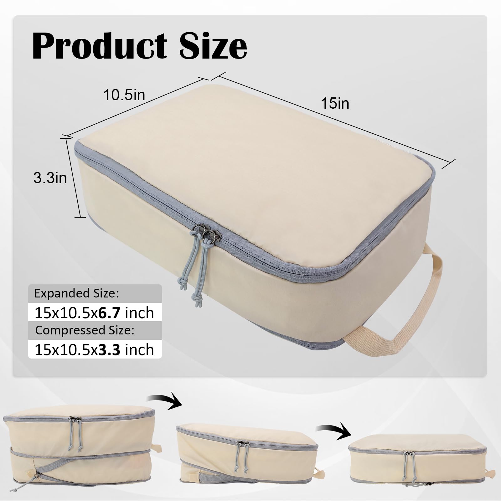 2 Set Extra Large Compression Packing Cubes for Travel Beige HRS07