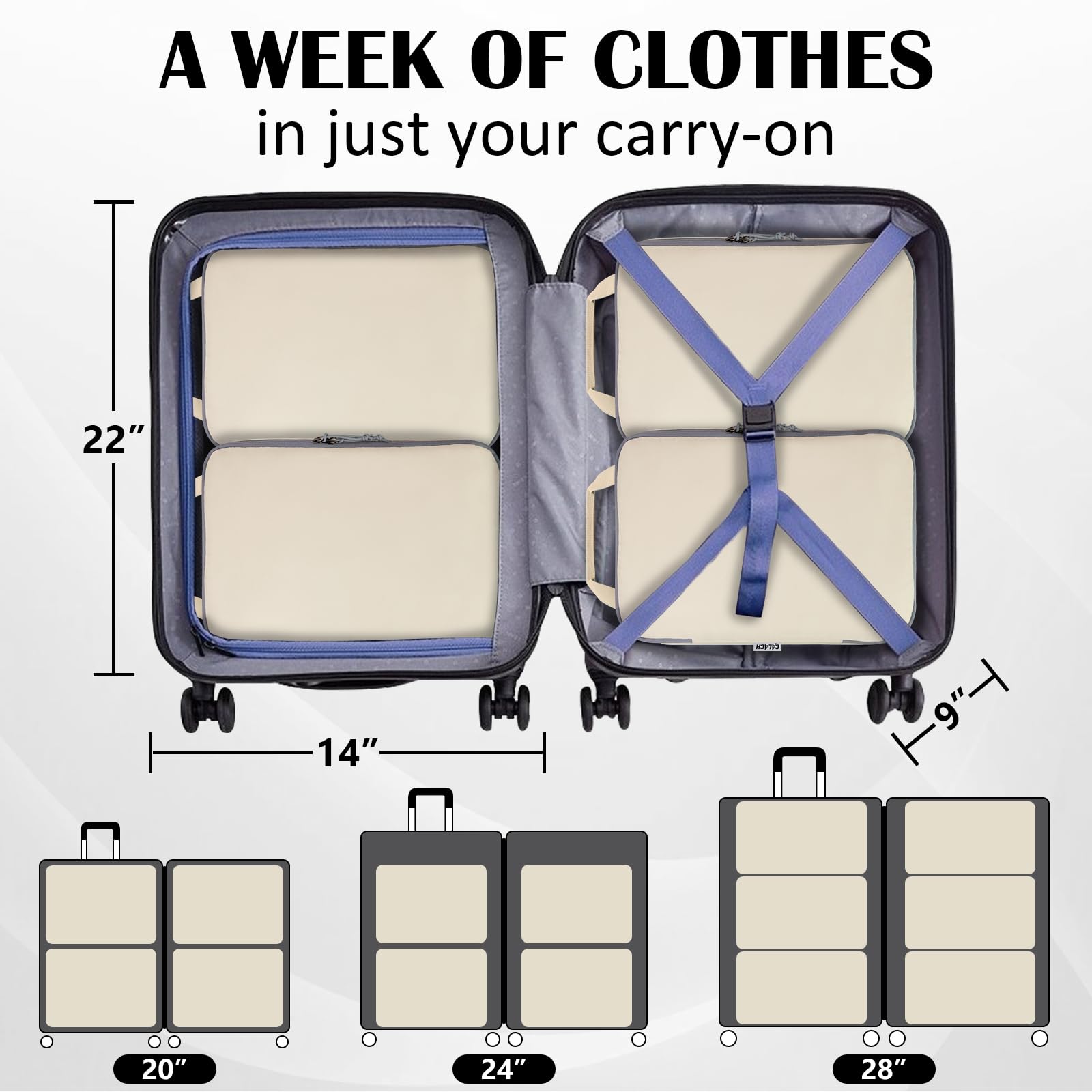 2 Set Extra Large Compression Packing Cubes for Travel Beige HRS07
