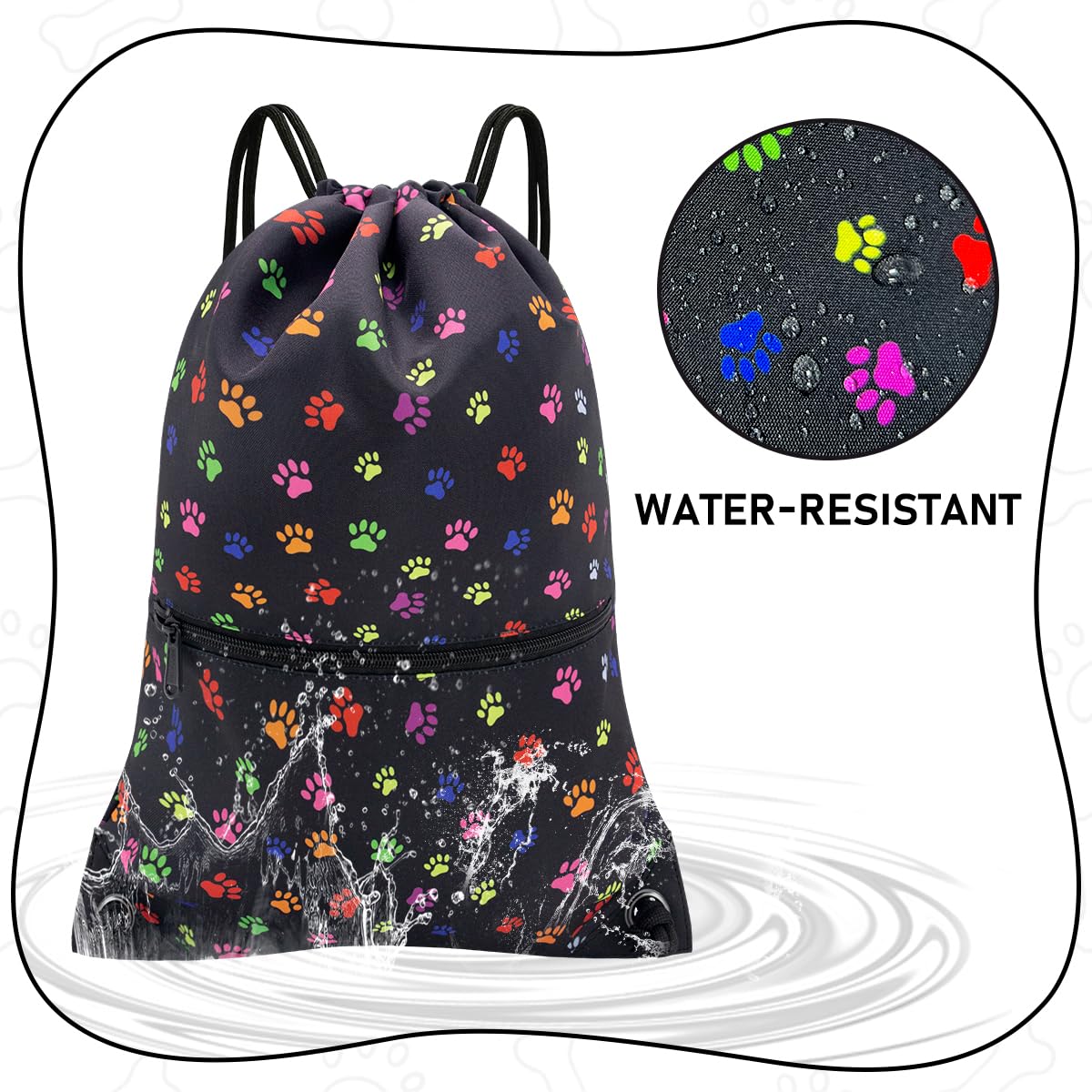 Drawstring Backpack Bag Sport Gym Sackpack Black Dog Paw Prin HLC001