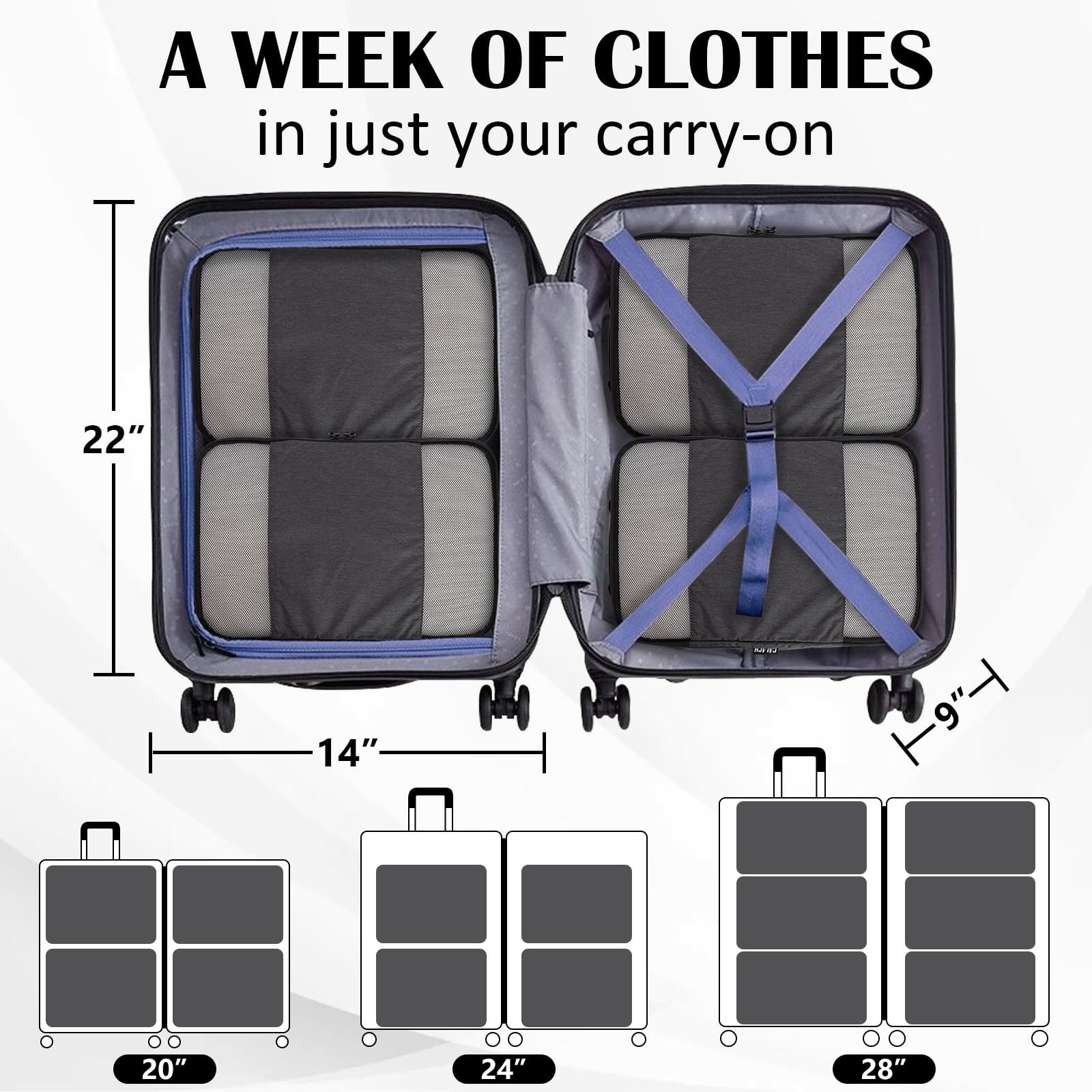 2 Set Expandable Compression Bags for Travel Packing Cubes for Suitcase Luggage Black Mesh HRS14