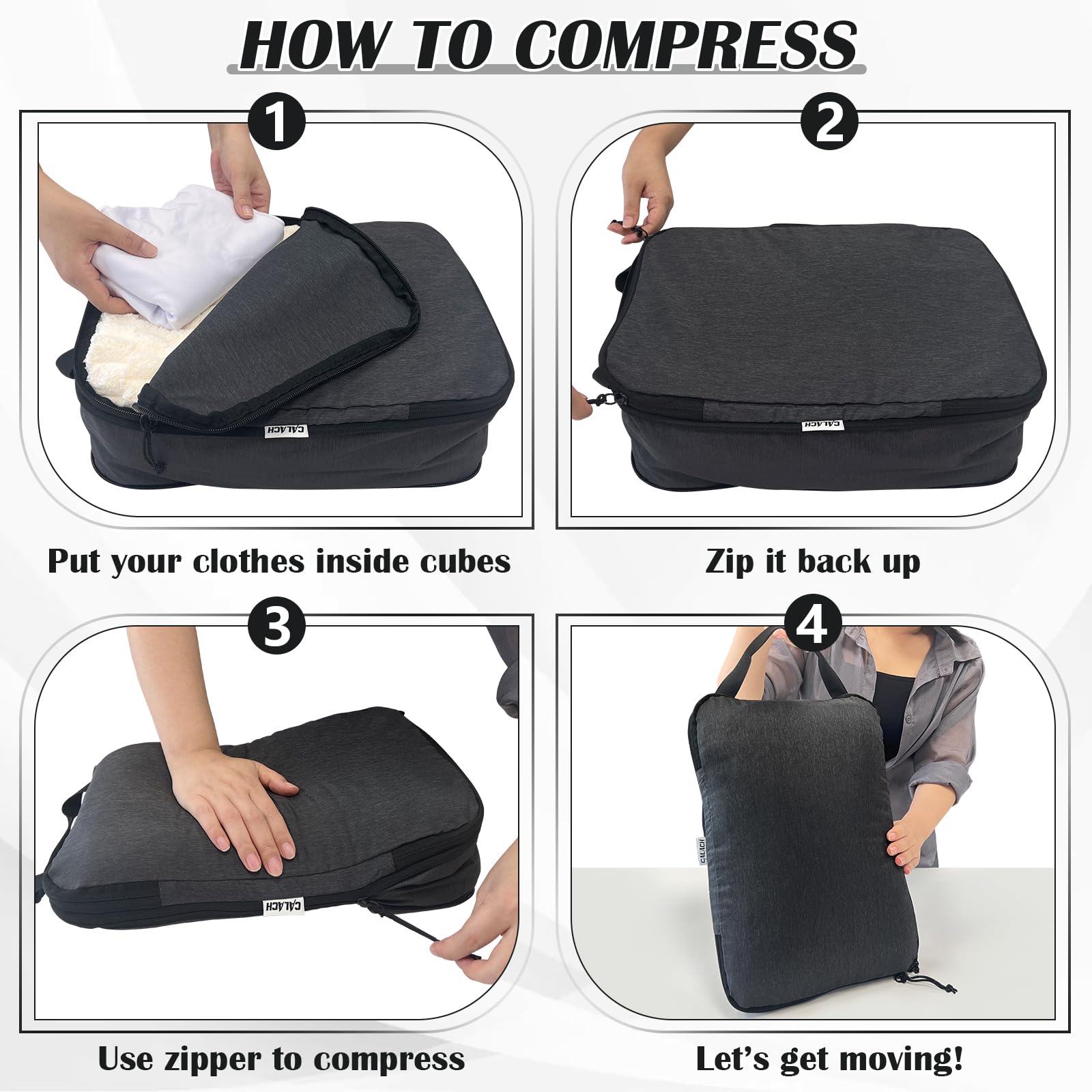 2 Set Compression Bags Travel Cubes for Packing Suitcase Organizer Bags Set Black HRS06