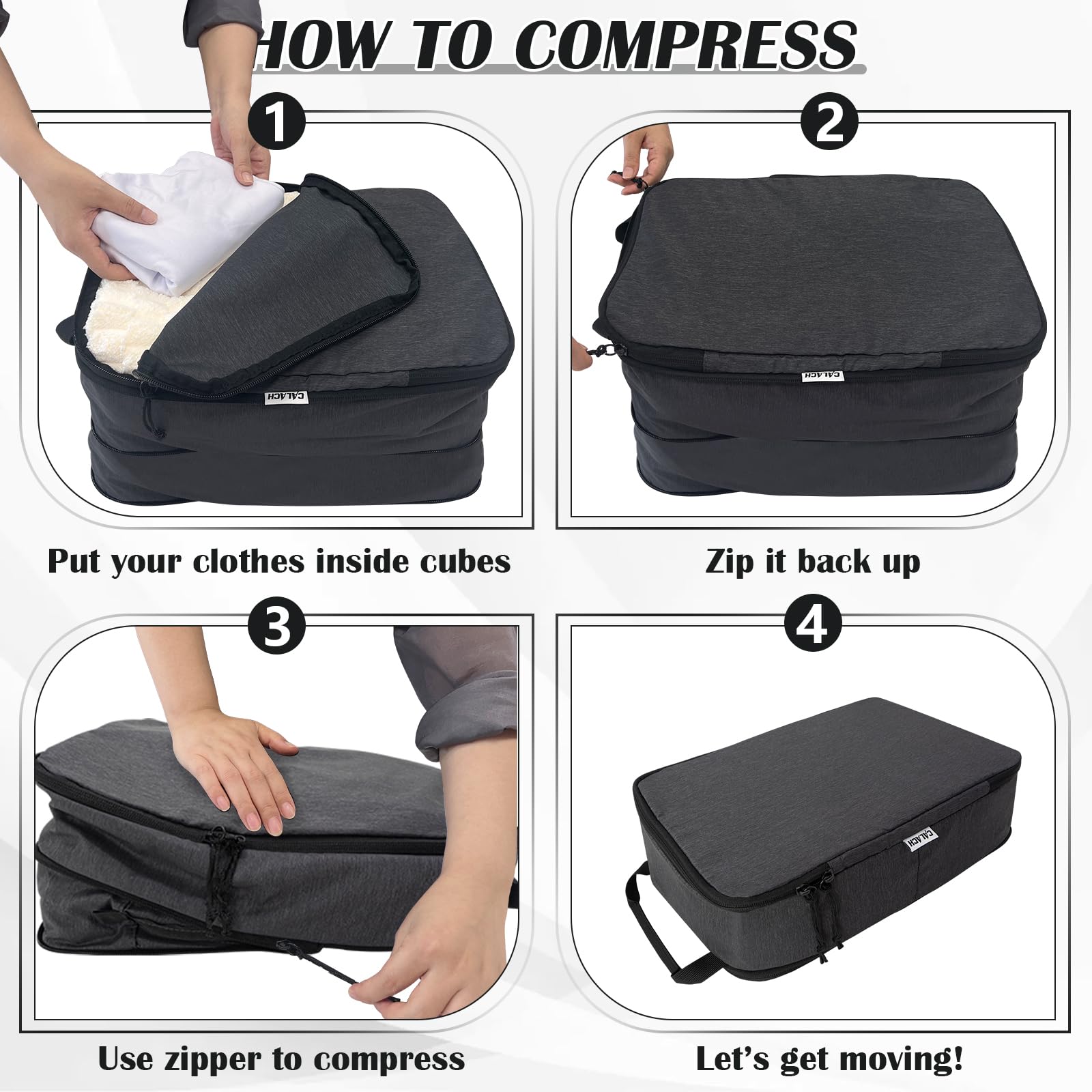 2 Set Extra Large Compression Packing Cubes for Travel Black HRS07