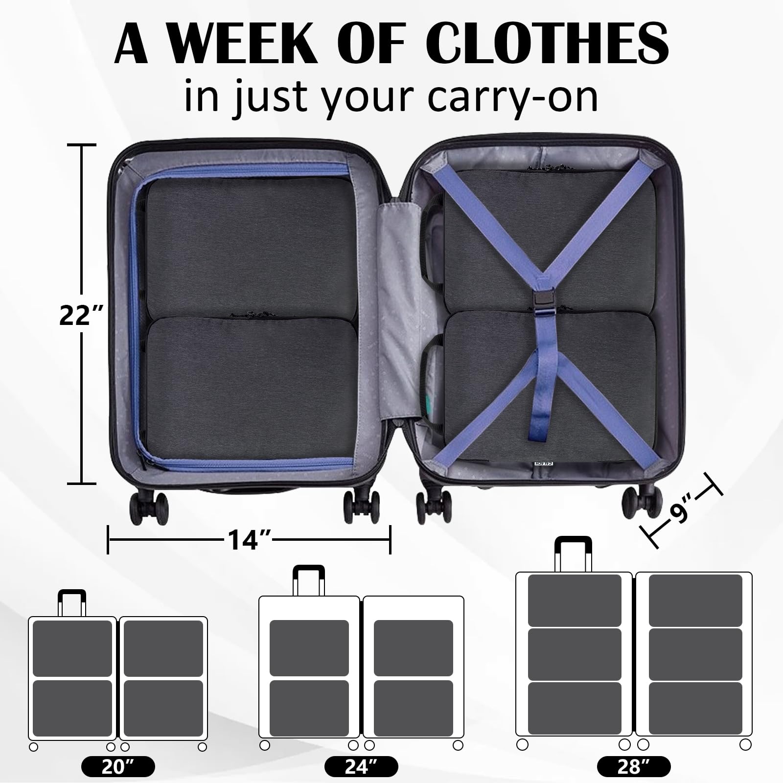 2 Set Compression Bags Travel Cubes for Packing Suitcase Organizer Bags Set Black HRS06