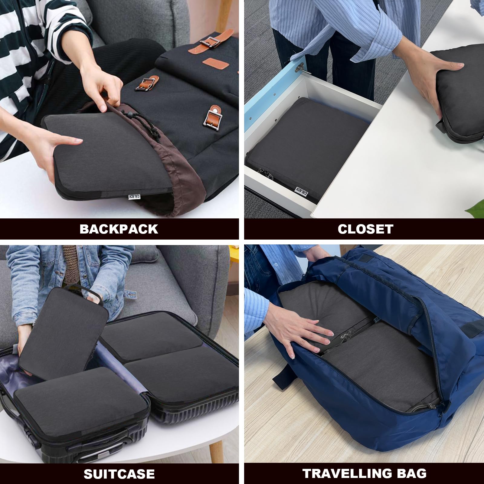 2 Set Compression Bags Travel Cubes for Packing Suitcase Organizer Bags Set Black HRS06