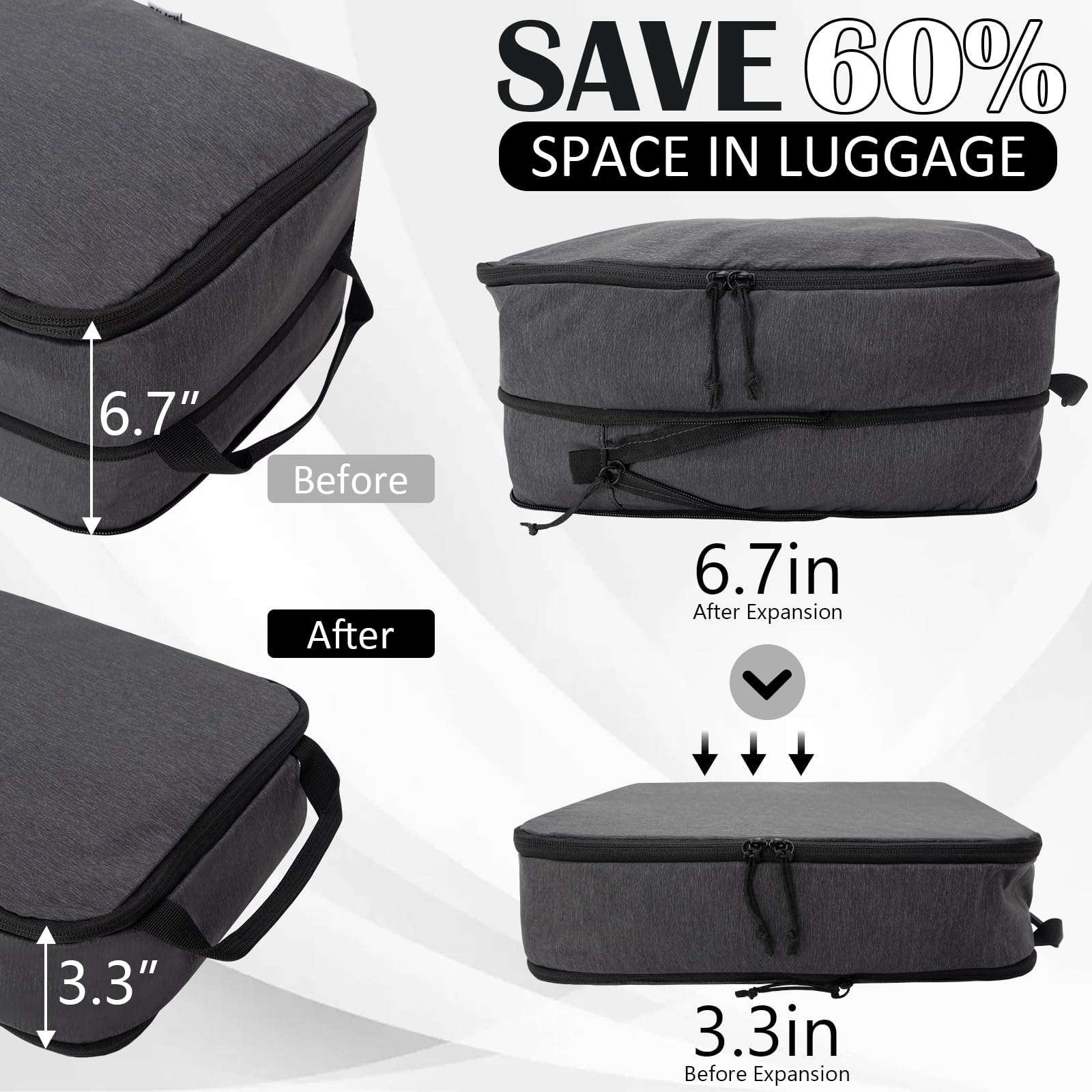 2 Set Extra Large Compression Packing Cubes for Travel Black HRS07