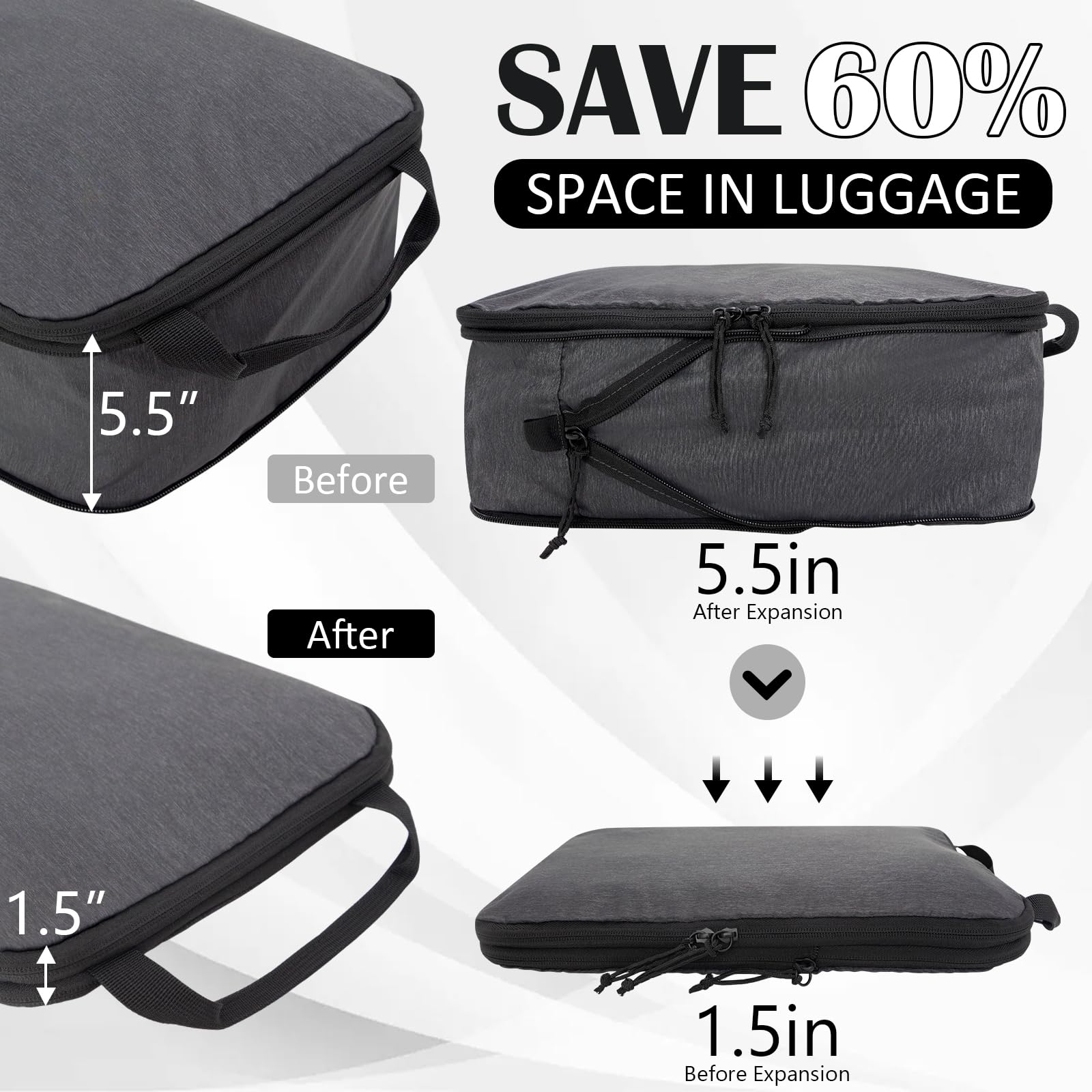 2 Set Compression Bags Travel Cubes for Packing Suitcase Organizer Bags Set Black HRS06
