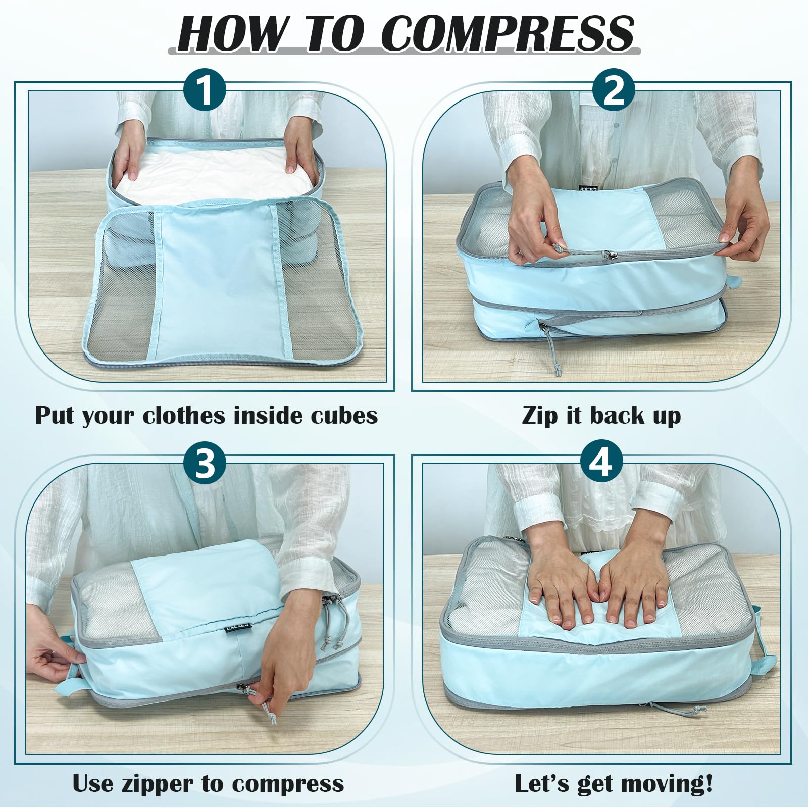 2 Set Expandable Compression Bags for Travel Packing Cubes for Suitcase Luggage Blue Mesh HRS14