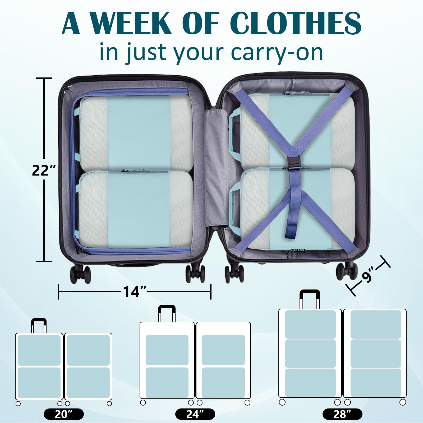 2 Set Expandable Compression Bags for Travel Packing Cubes for Suitcase Luggage Blue Mesh HRS14