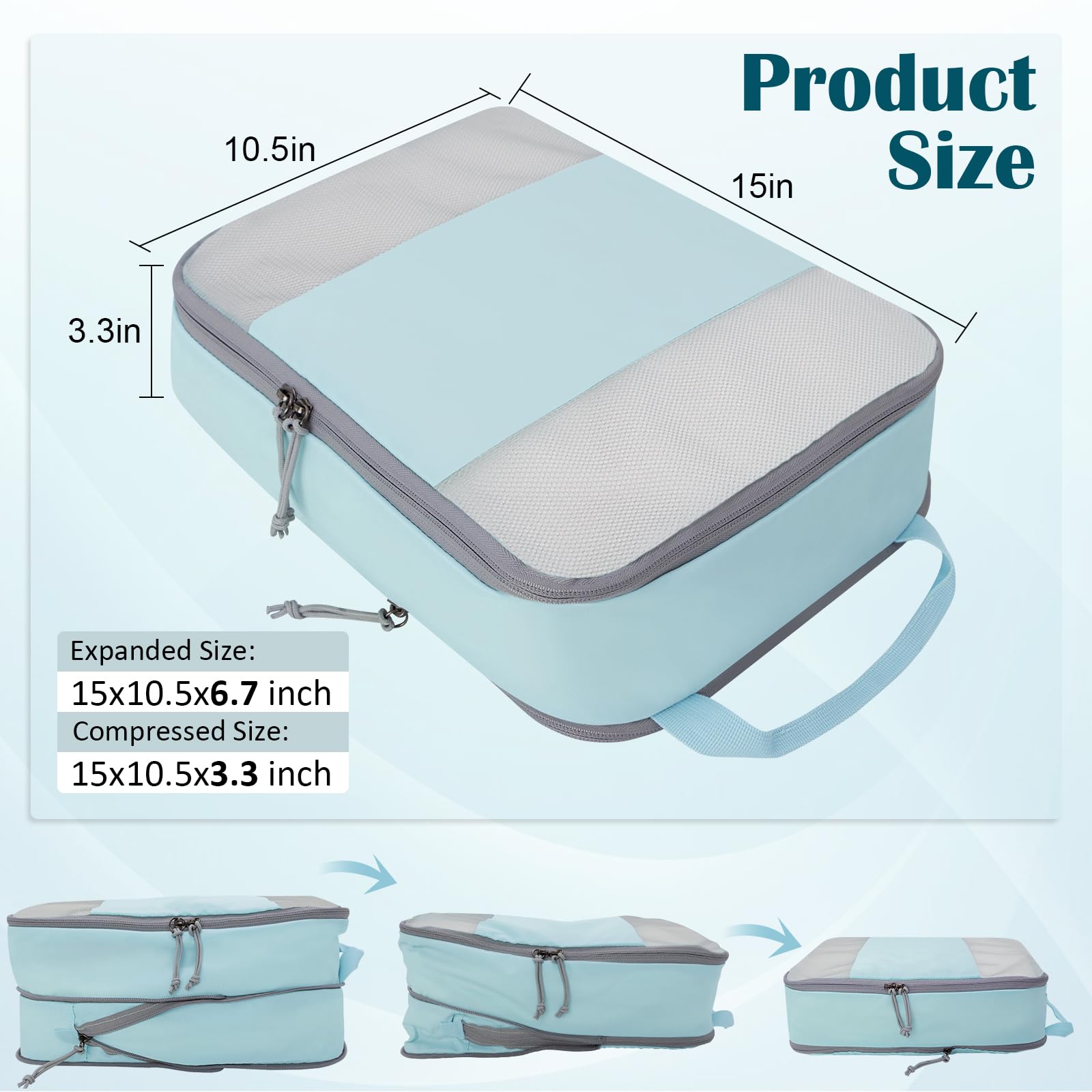 2 Set Expandable Compression Bags for Travel Packing Cubes for Suitcase Luggage Blue Mesh HRS14
