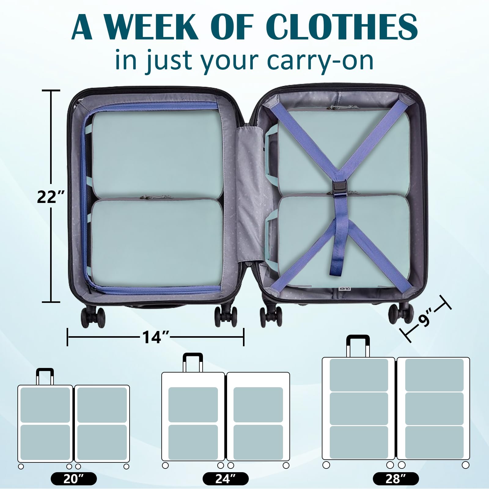 2 Set Extra Large Compression Packing Cubes for Travel Blue HRS07