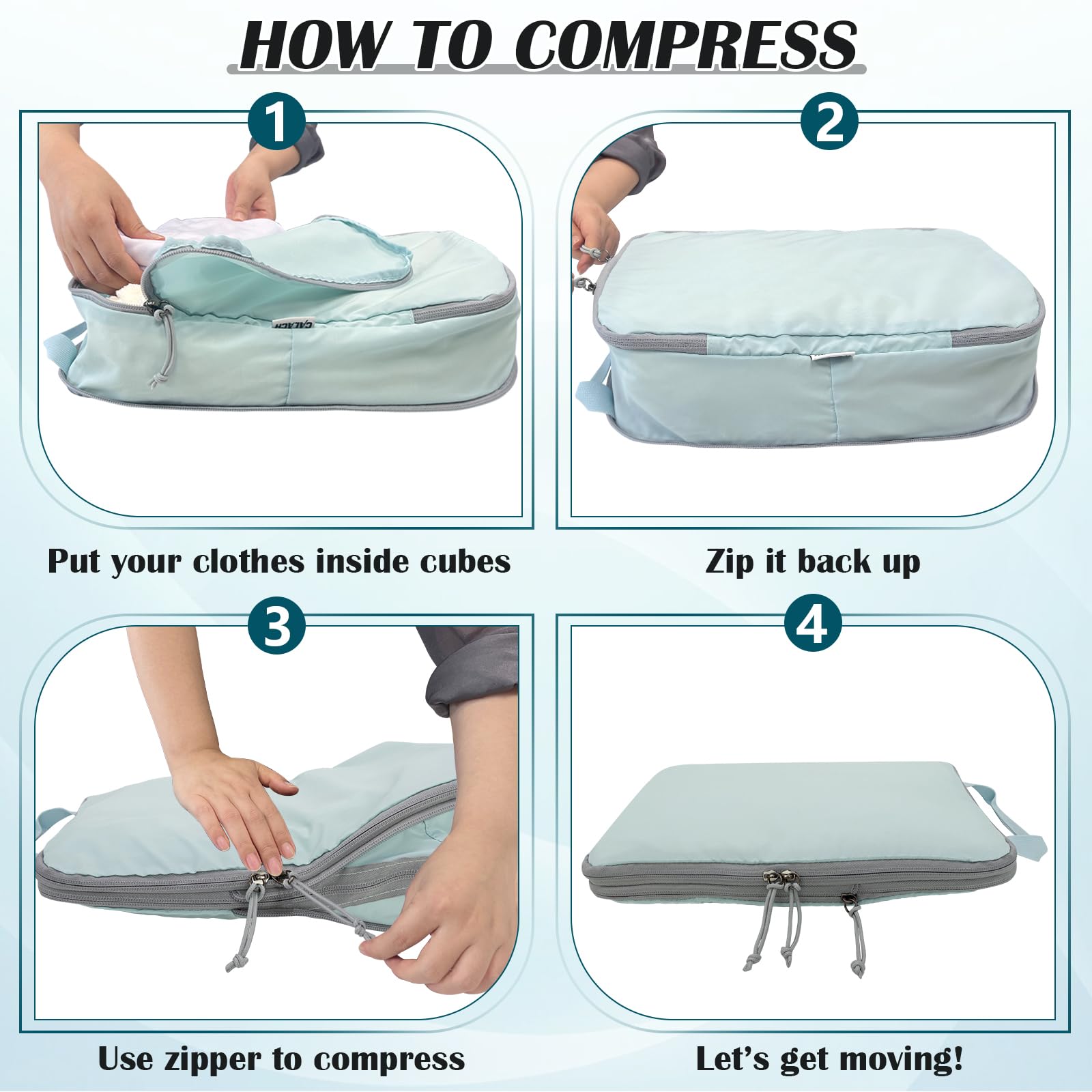 2 Set Compression Bags Travel Cubes for Packing Suitcase Organizer Bags Set Blue HRS06