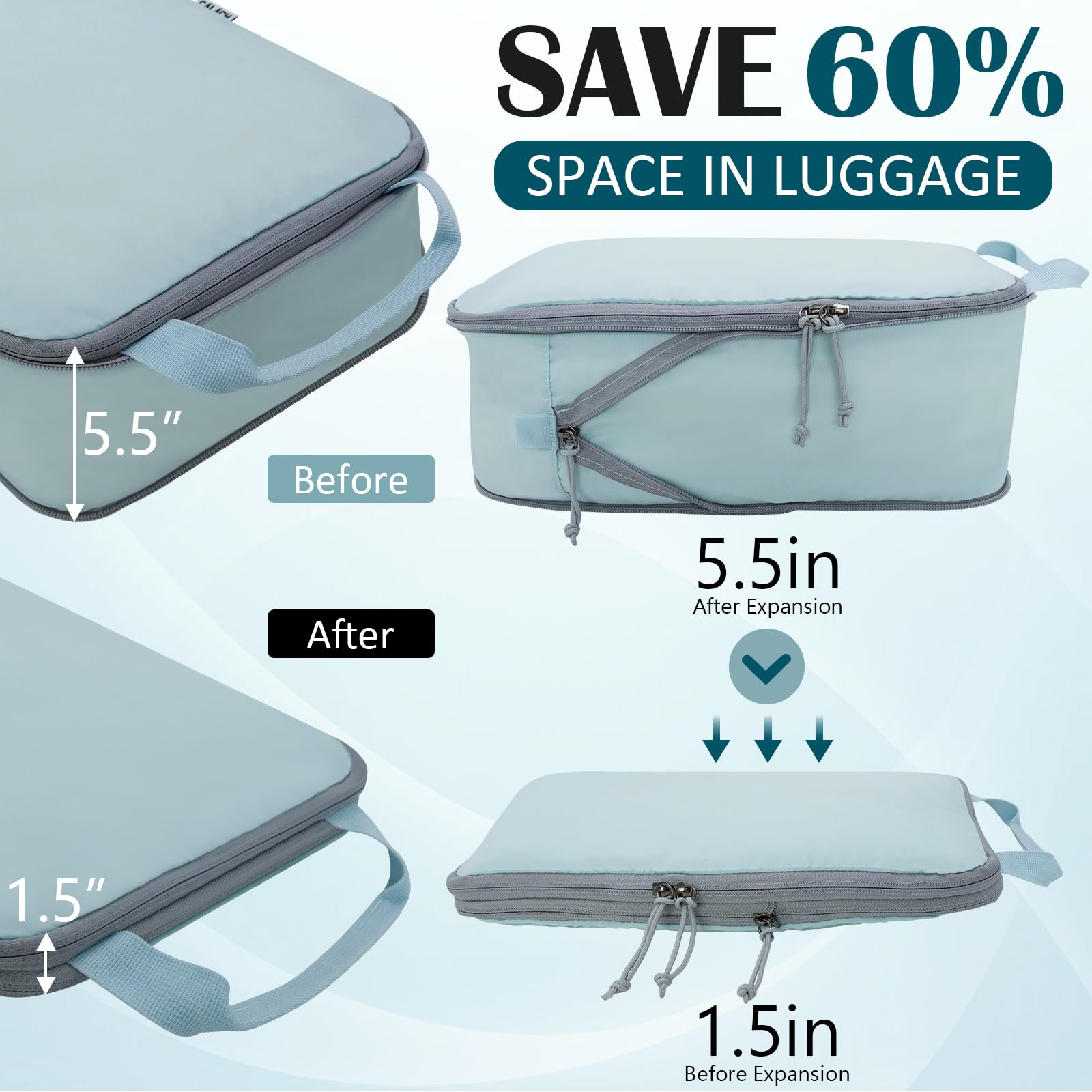 2 Set Compression Bags Travel Cubes for Packing Suitcase Organizer Bags Set Blue HRS06