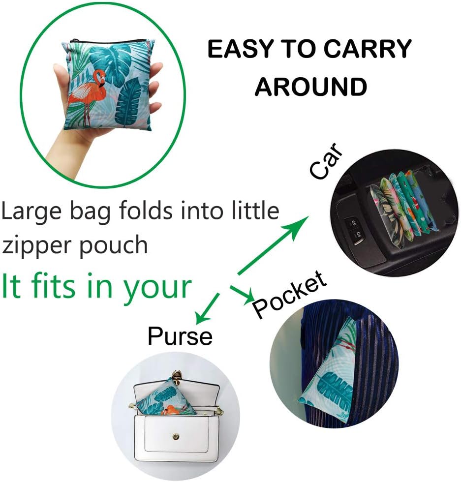 5 Pack Tote Bags Bulk Nylon Bags Blue Flamingo