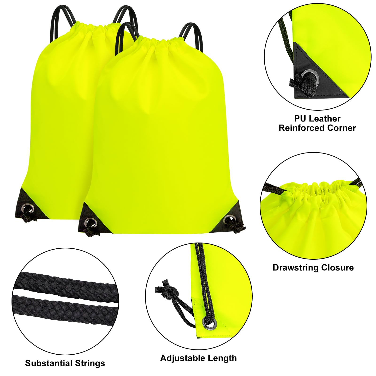 2PCS Drawstring Bags Bulk, String Backpack Bright Yellow HRS10