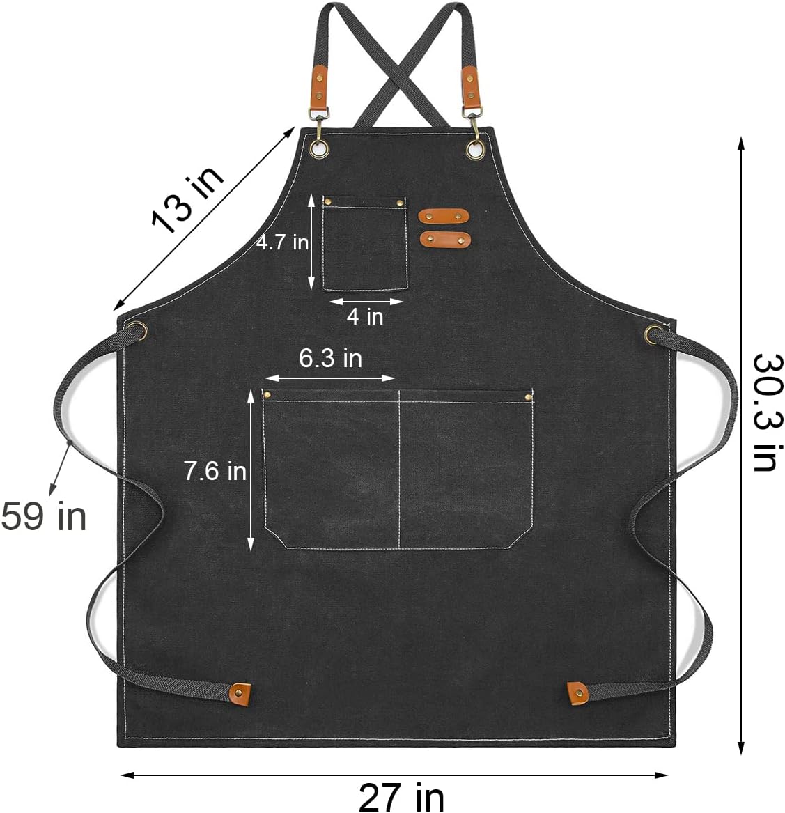 Kitchen Chef Apron 6 Pockets Black HLC062
