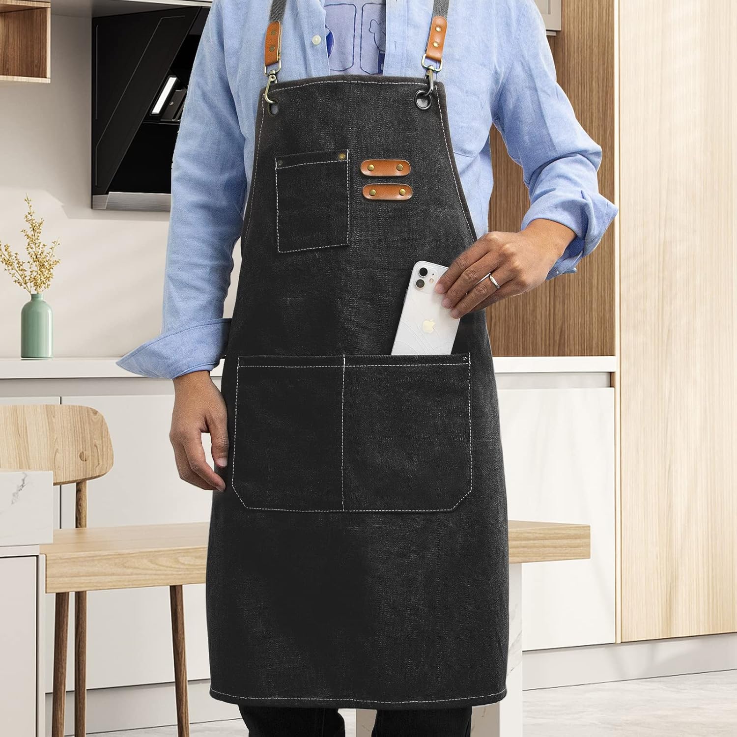 Kitchen Chef Apron 6 Pockets Black HLC062