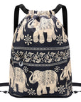 Drawstring Backpack Sports Gym Bag With Multi Pockets Elephant HLC049