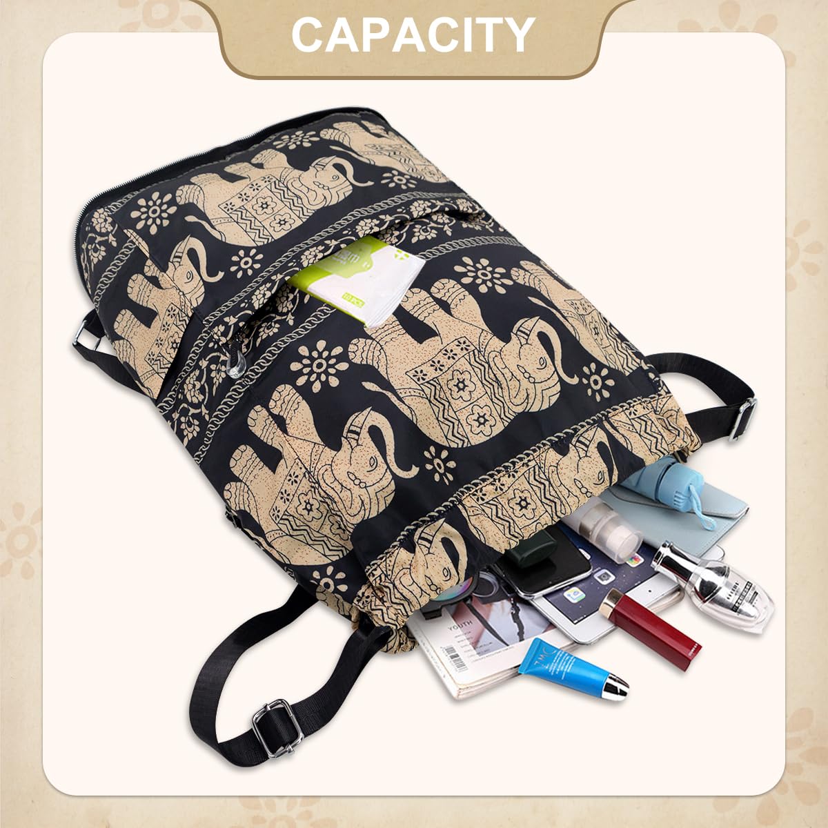 Drawstring Backpack Sports Gym Bag With Multi Pockets Elephant HLC049